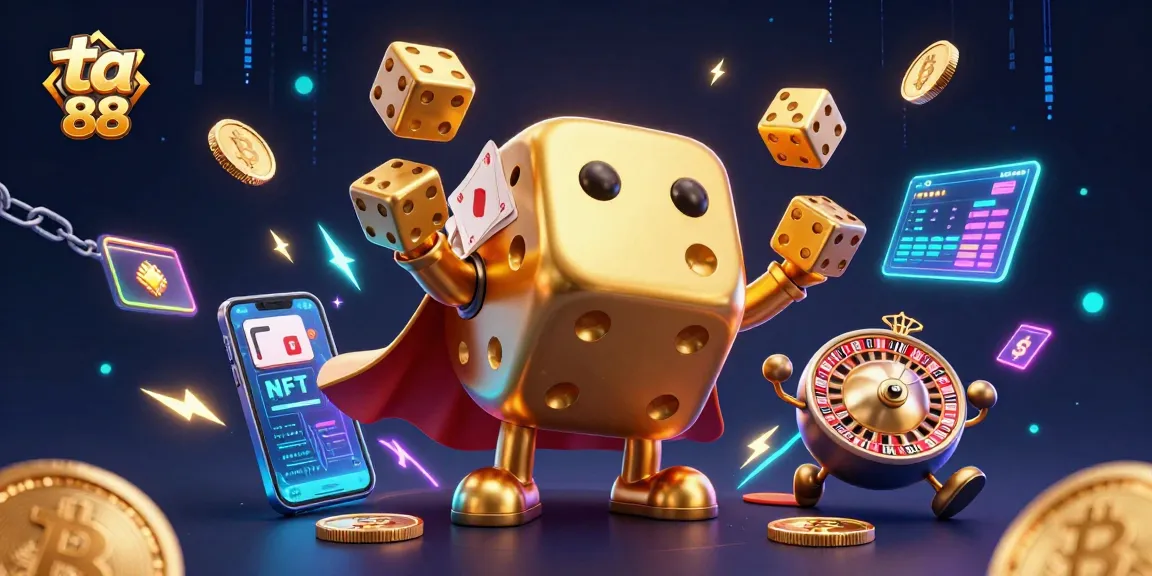 Engage with ta 88’s vibrant casino realm featuring golden dice and crypto elements.